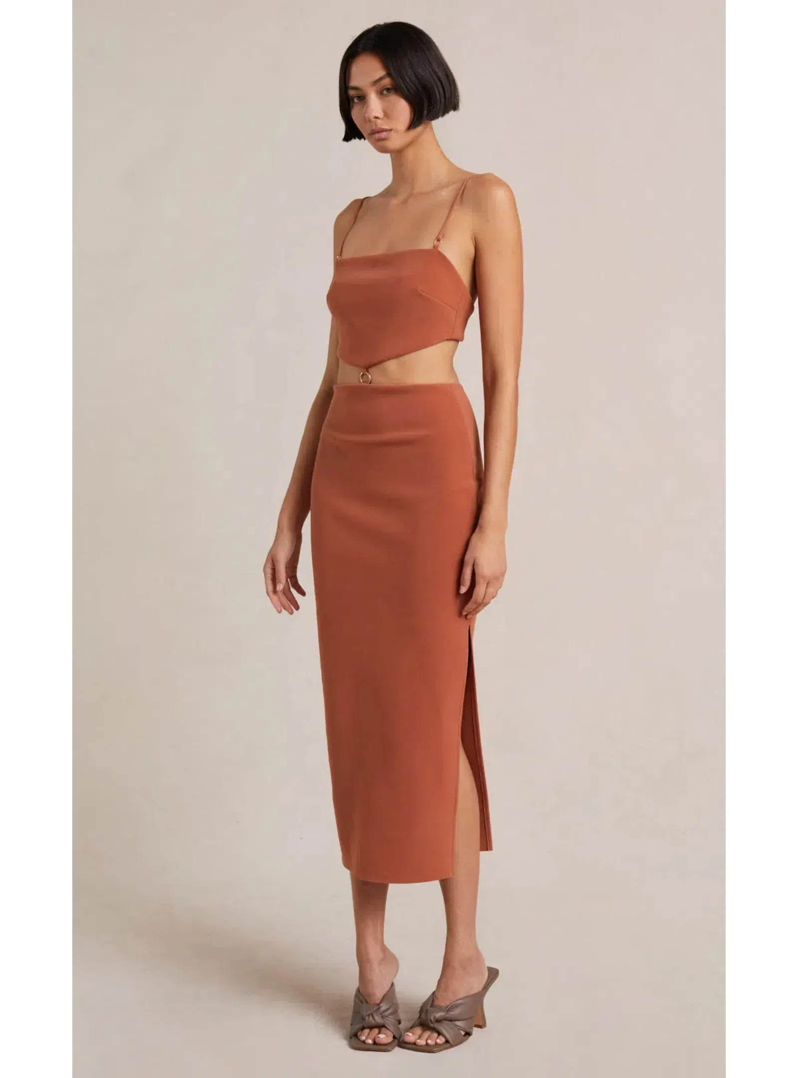 Bec & Bridge Alba Cut Out Midi Dress Terracotta  Size AU 8 - Image 2