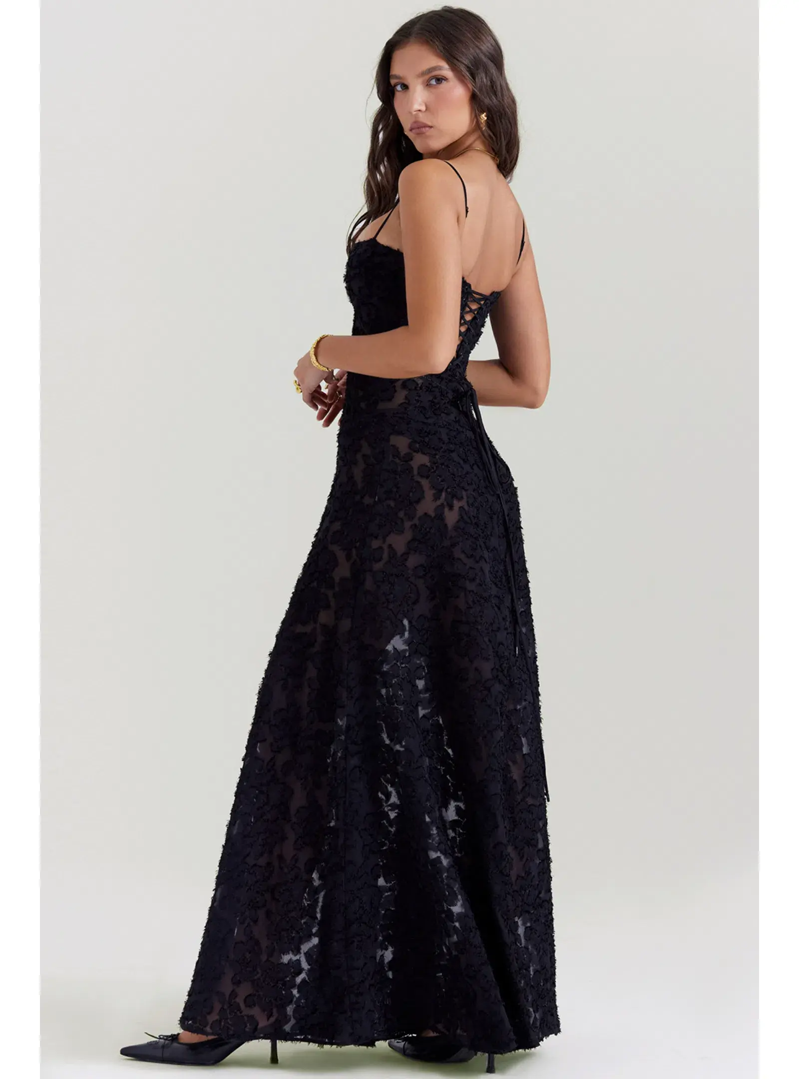 House Of CB Seren Lace Back Maxi Dress Black Floral Size M / AU 10 - Image 5