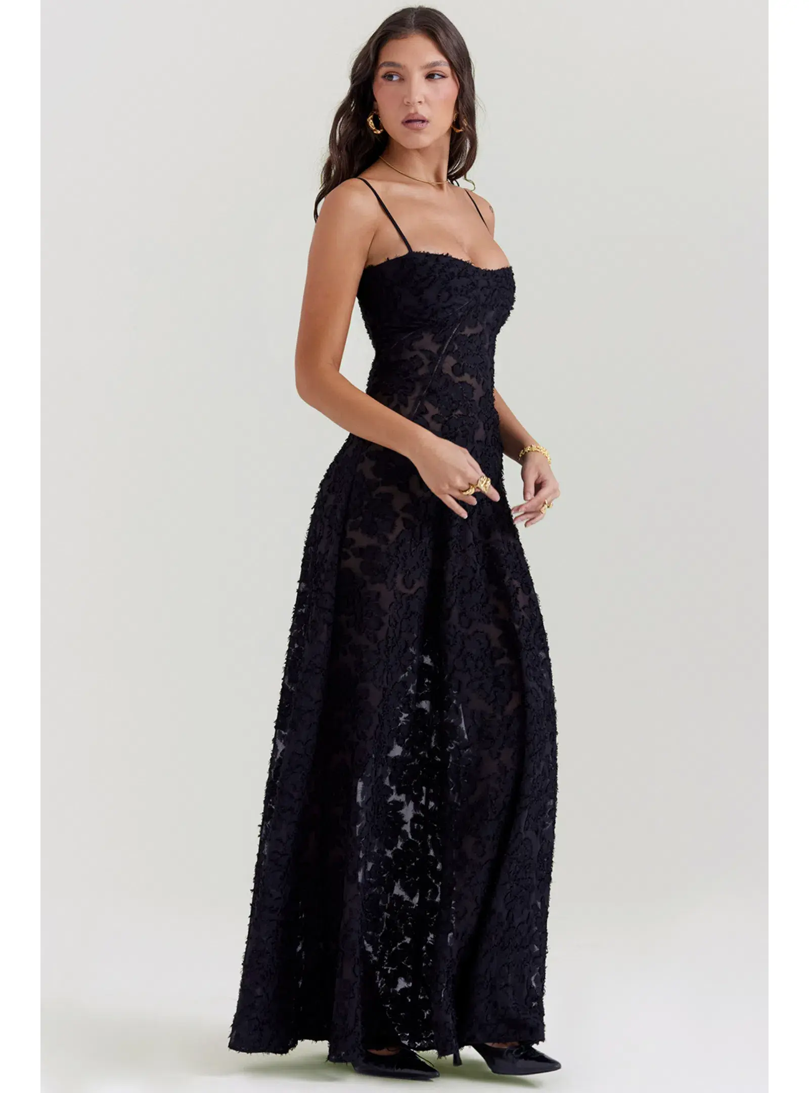 House Of CB Seren Lace Back Maxi Dress Black Floral Size M / AU 10 - Image 3