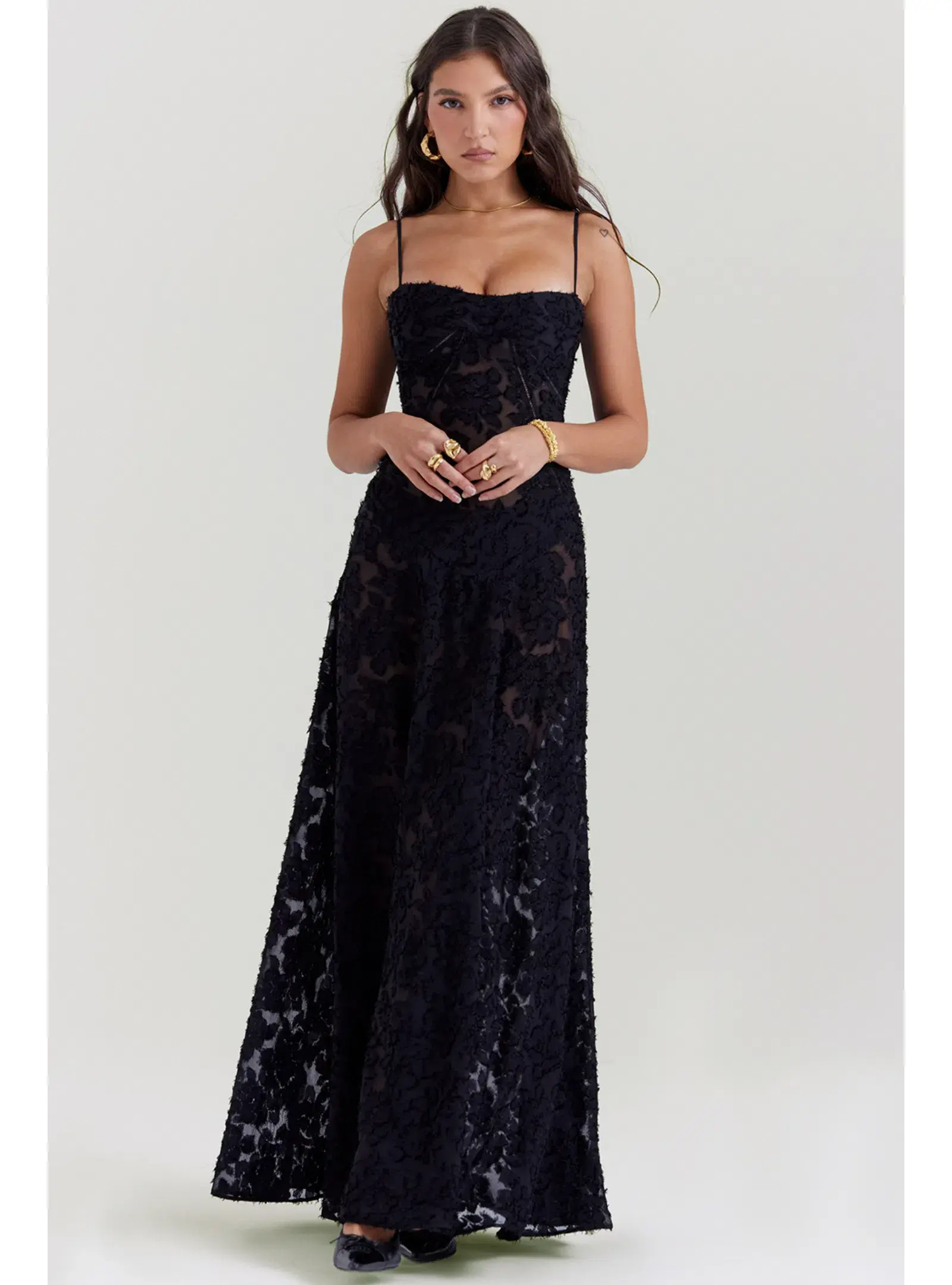 House Of CB Seren Lace Back Maxi Dress Black Floral Size M / AU 10 - Image 1