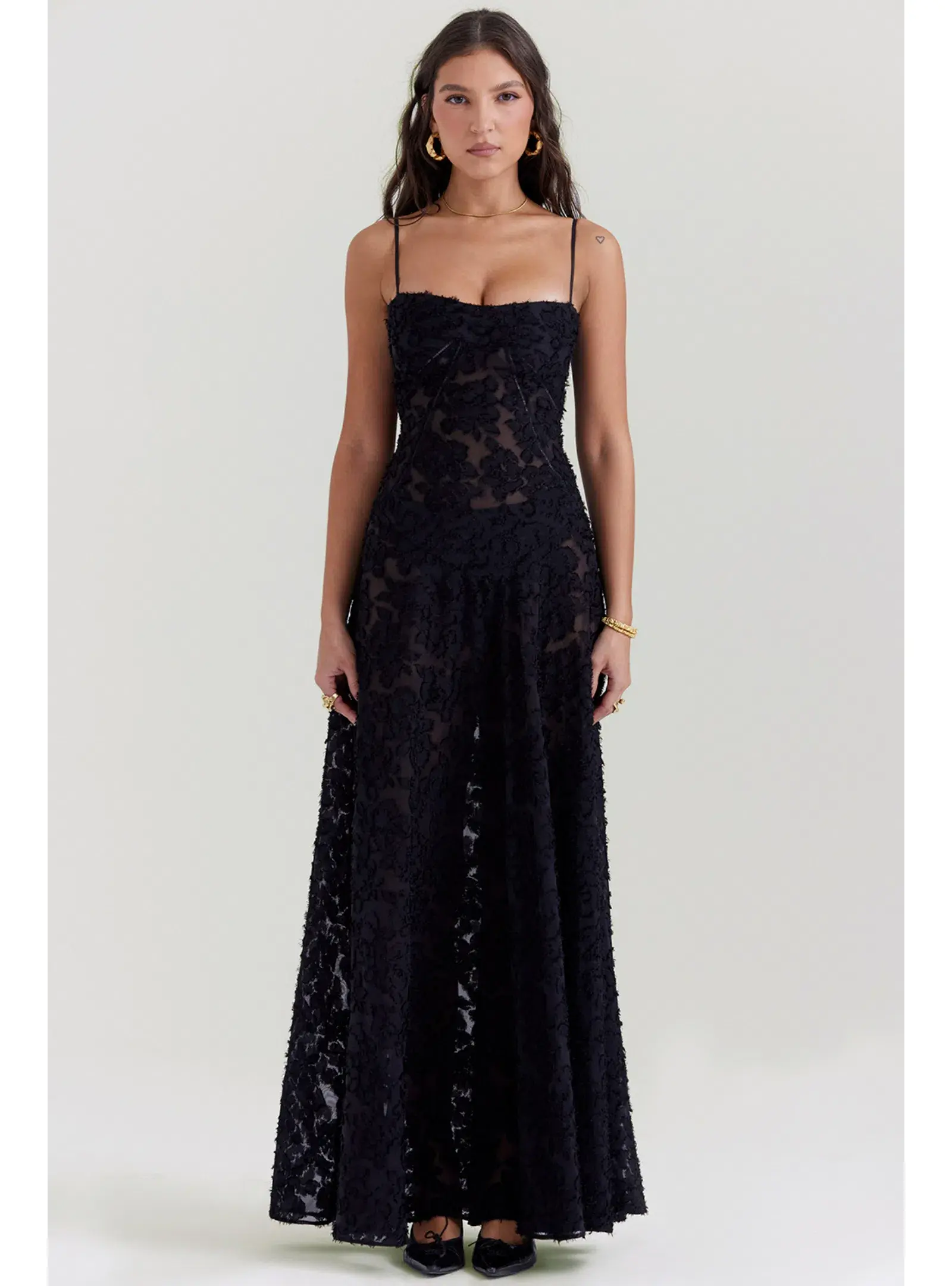 House Of CB Seren Lace Back Maxi Dress Black Floral Size M / AU 10 - Image 4