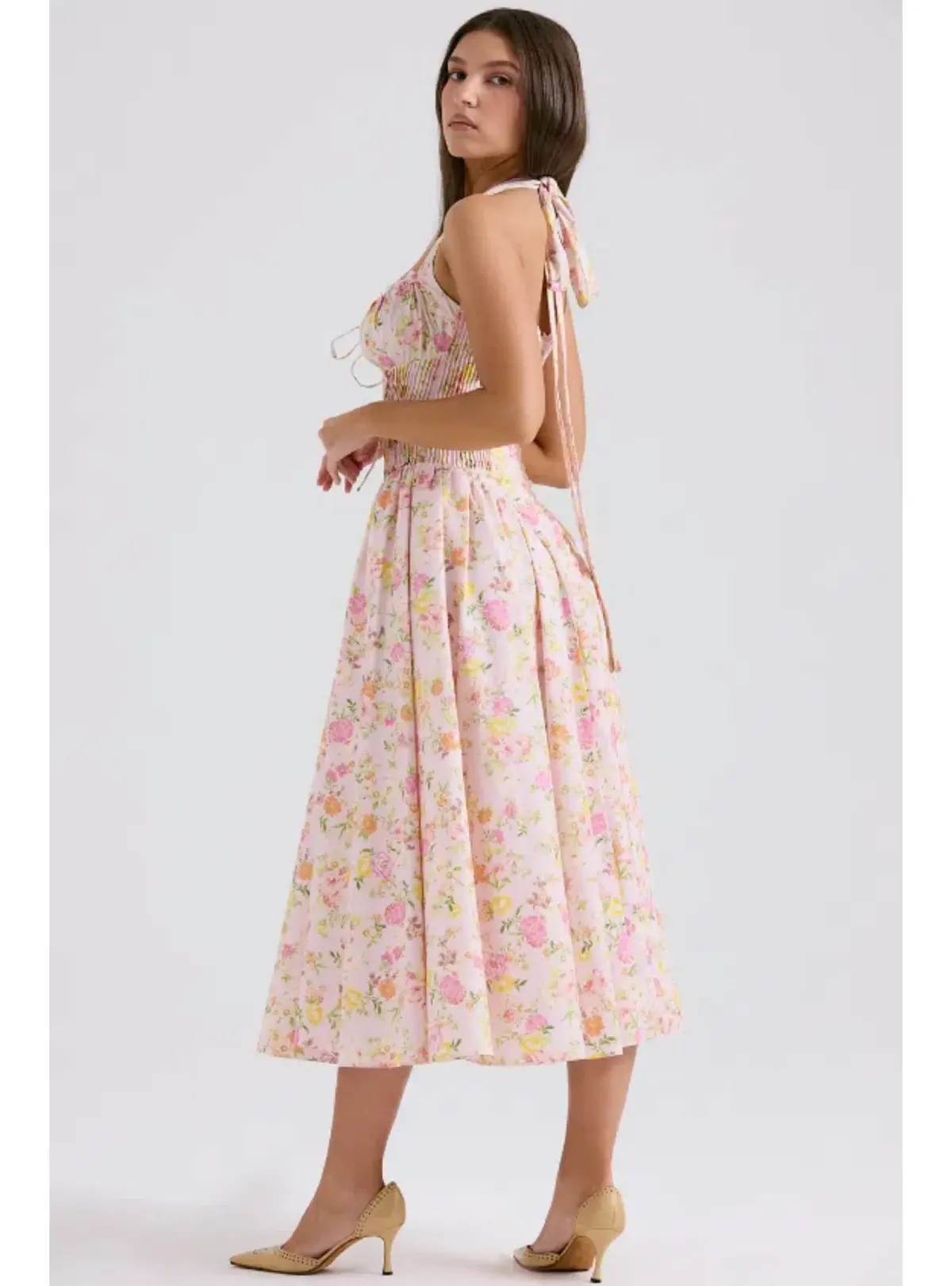 House Of CB Adabella Halter Midi Sundress Meadow Print Size M / 10 - Image 3