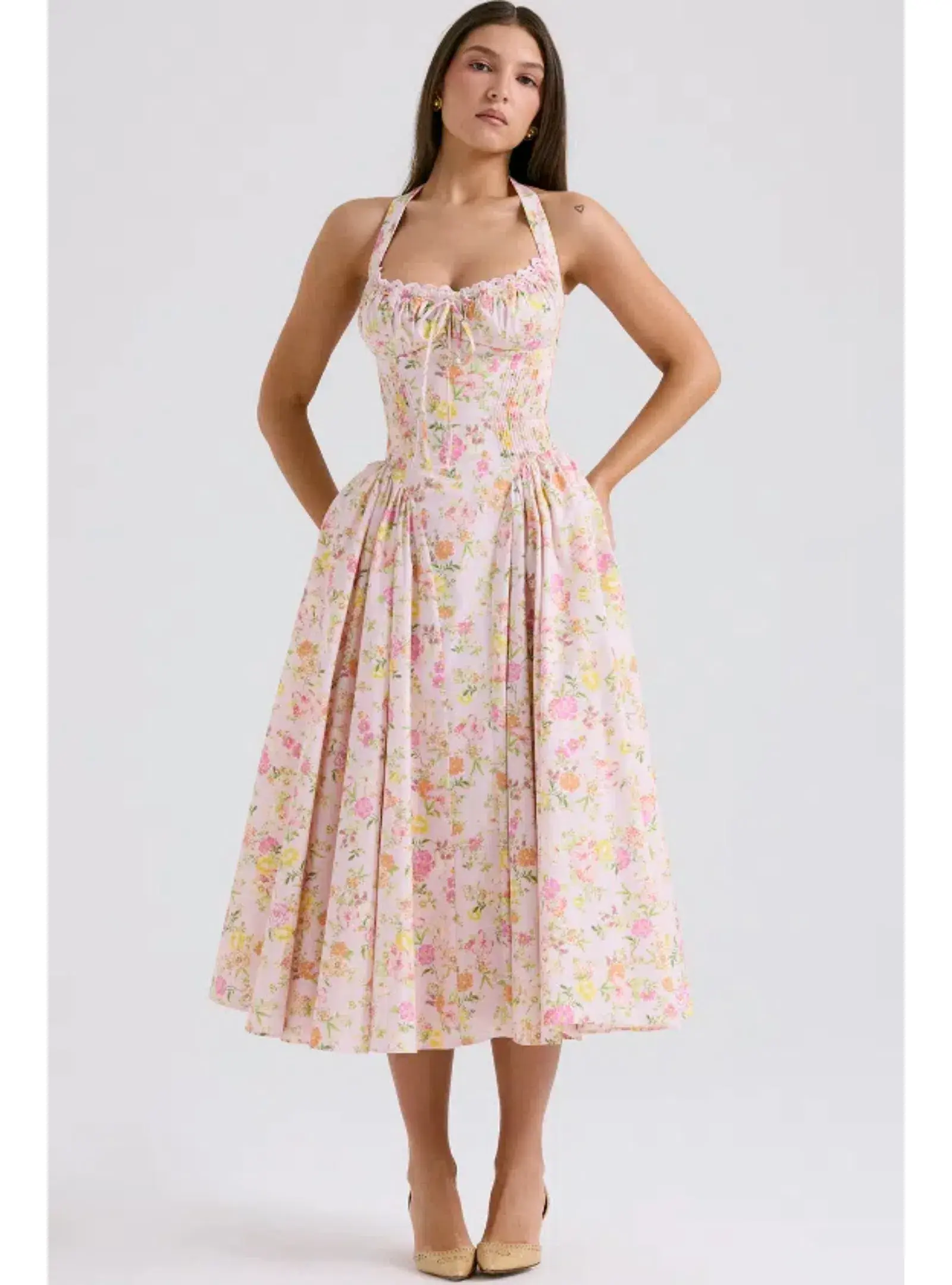 House Of CB Adabella Halter Midi Sundress Meadow Print Size XS / 6 - Image 2