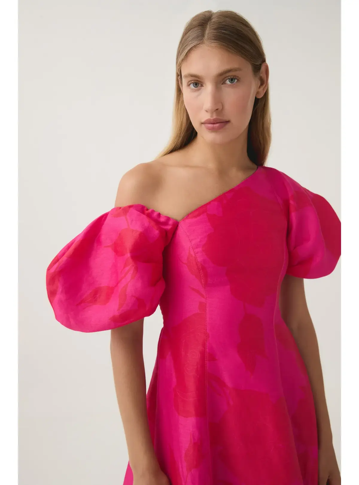 Aje Arista Tulip Sleeve Midi Dress Fluorescent Rose Size AU 10  - Image 3
