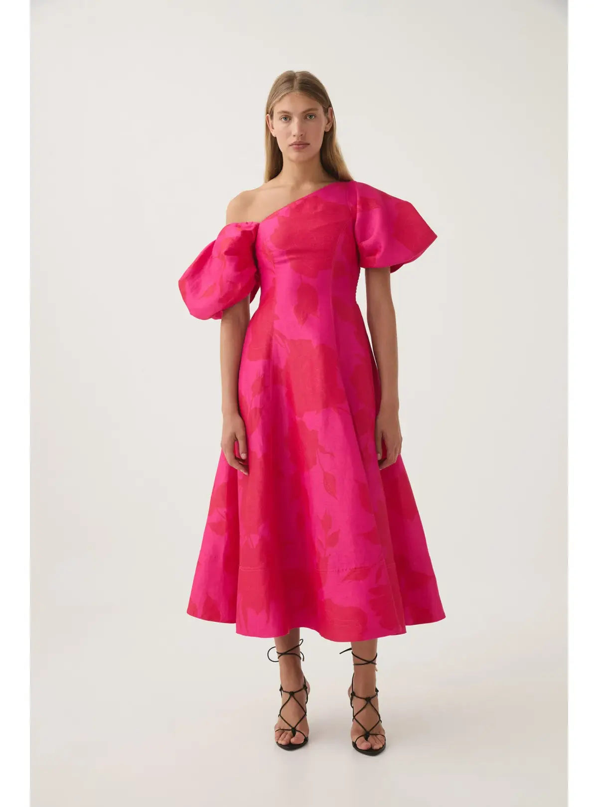 Aje Arista Tulip Sleeve Midi Dress Fluorescent Rose Size AU 10  - Image 1