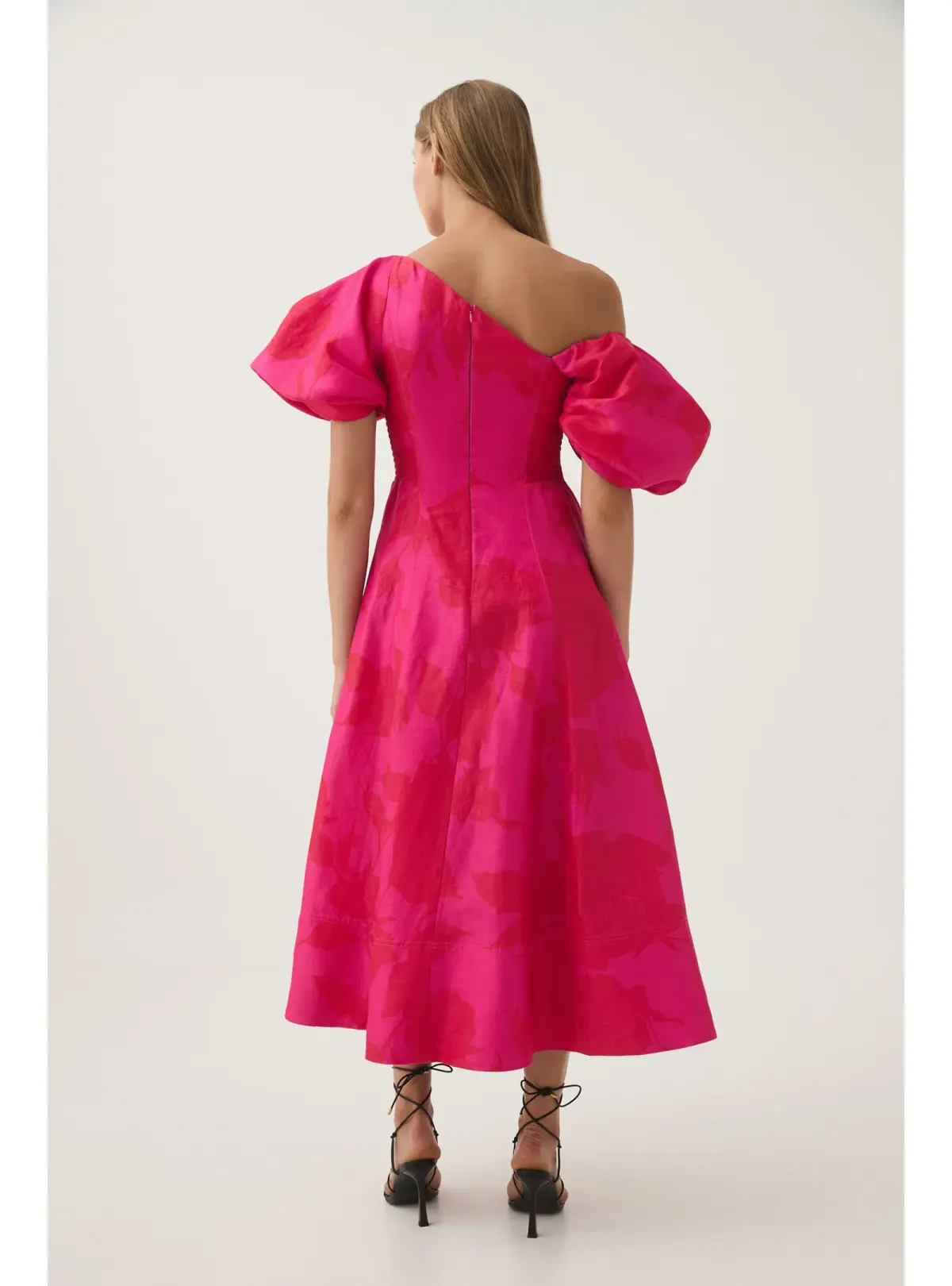 Aje Arista Tulip Sleeve Midi Dress Fluorescent Rose Size AU 10  - Image 4