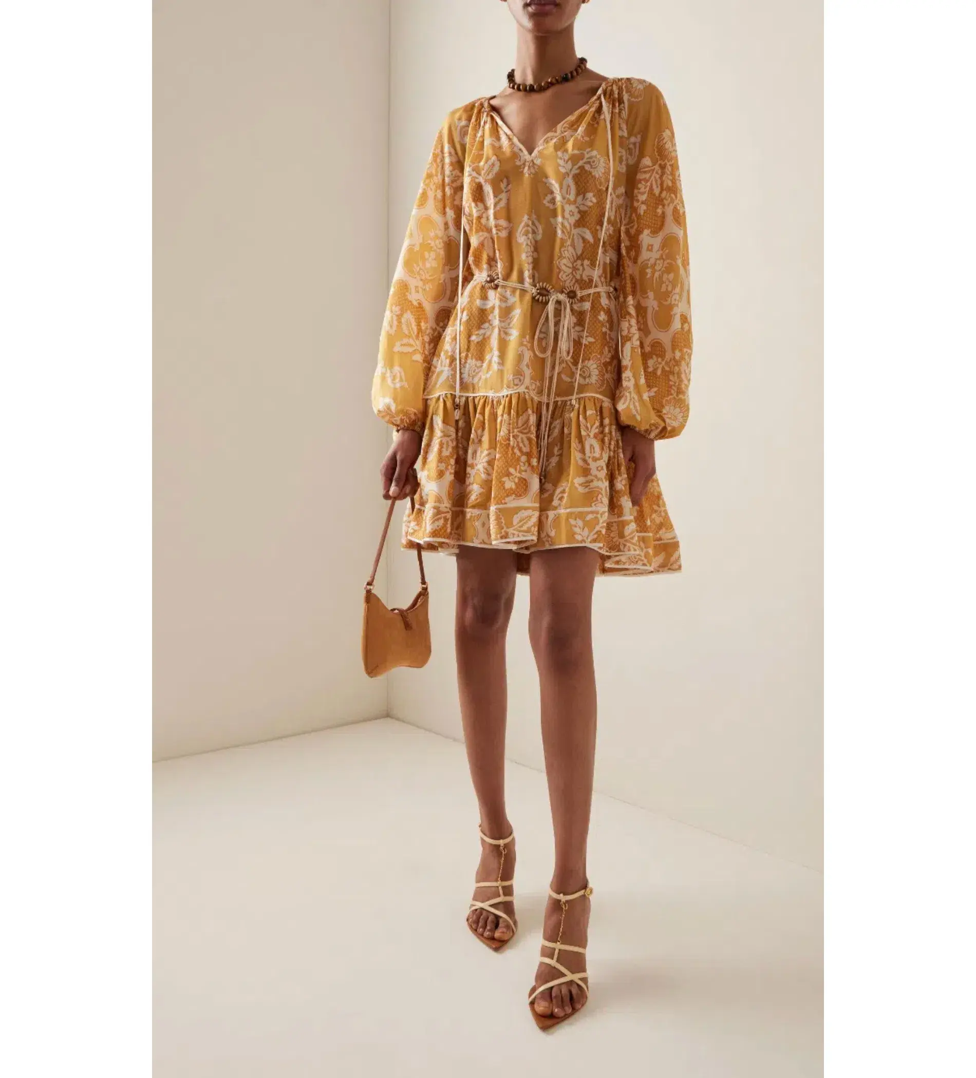 Zimmermann Raie Tiered Billow Mini Dress in Gold Damask Size 0/8 AU - Image 1