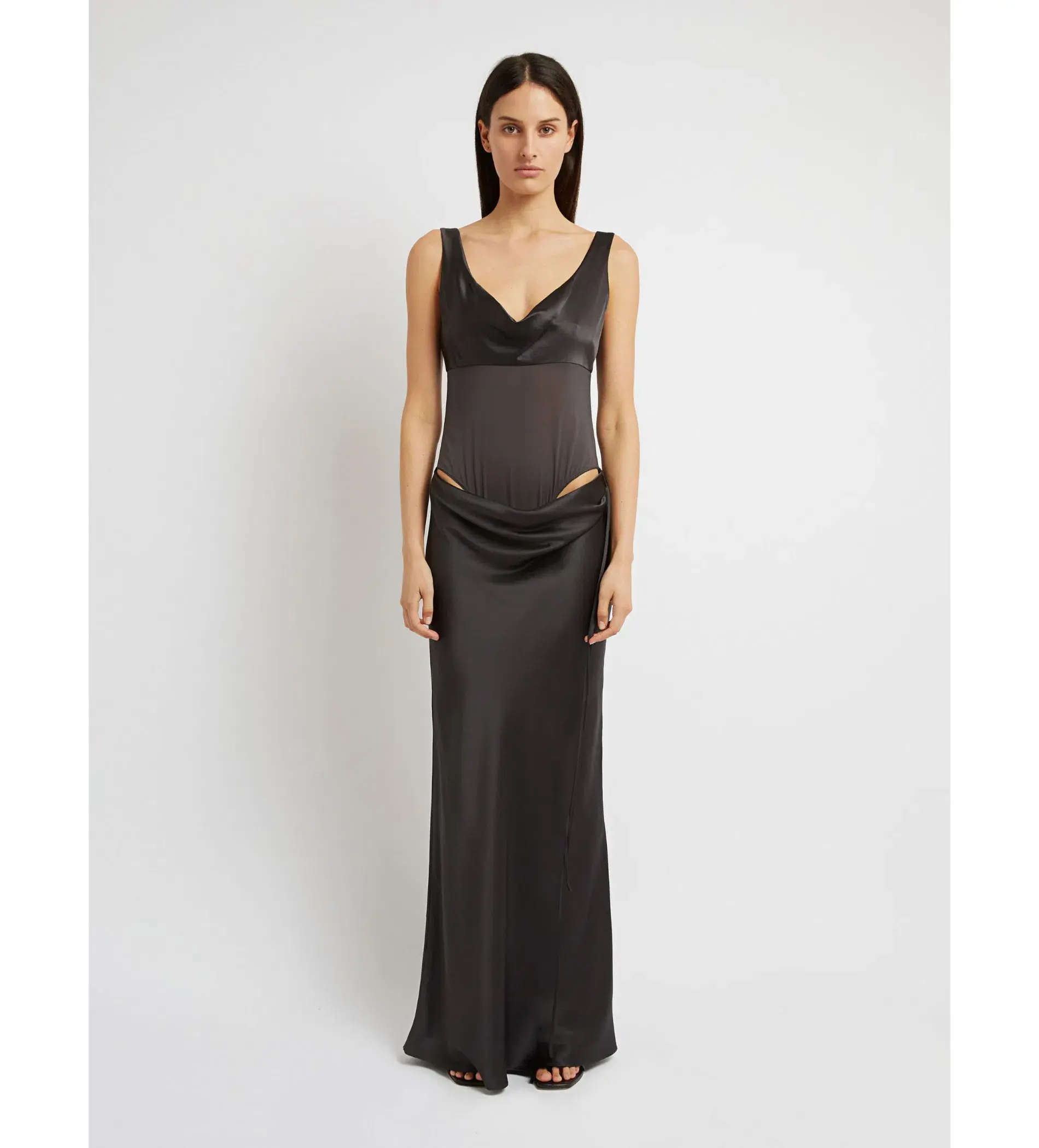 Christopher Esber Sheer Torso Cowl Tank Dress Charcoal  Size 14 AU - Image 1