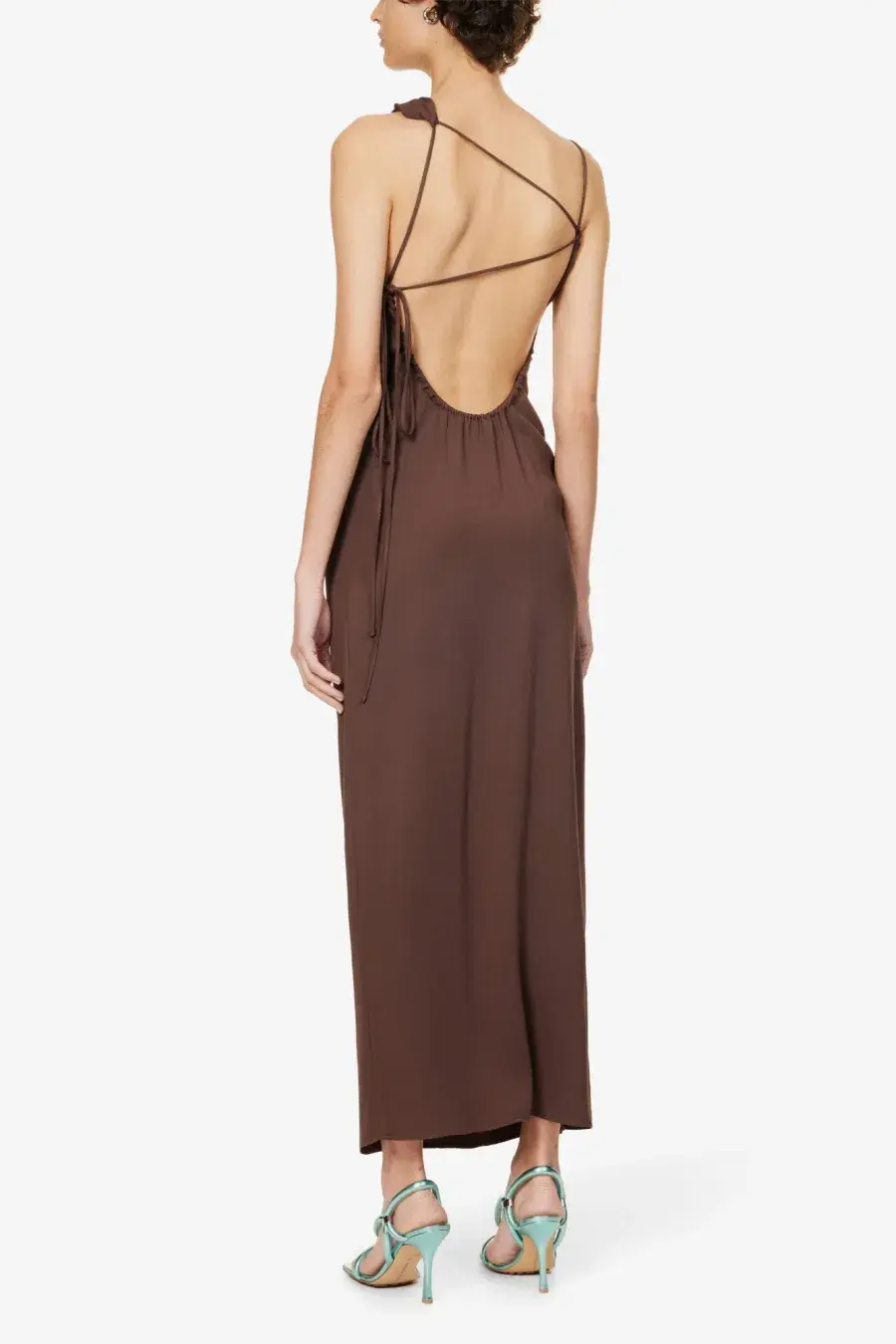 Christopher Esber Cowl Drape Dress Chocolate Size 14 AU for rent on The Volte - main image