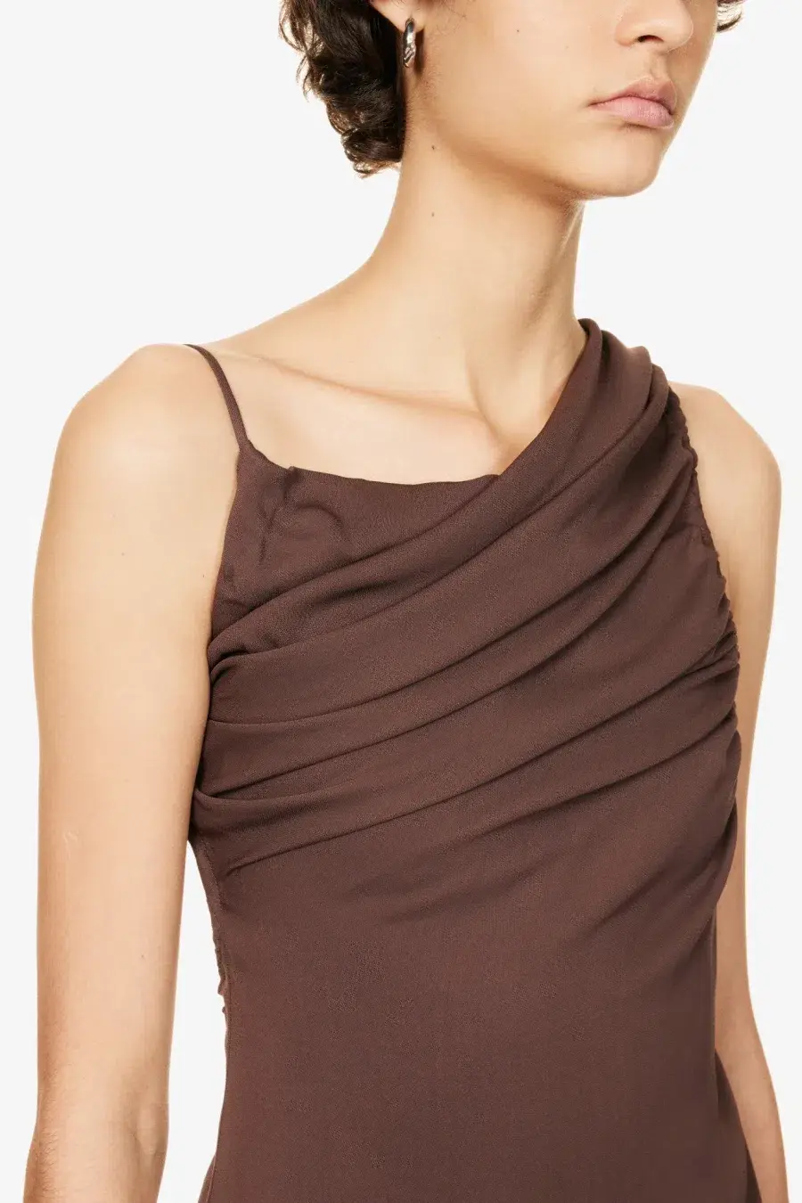 Christopher Esber Cowl Drape Dress Chocolate Size 14 AU for rent on The Volte - main image