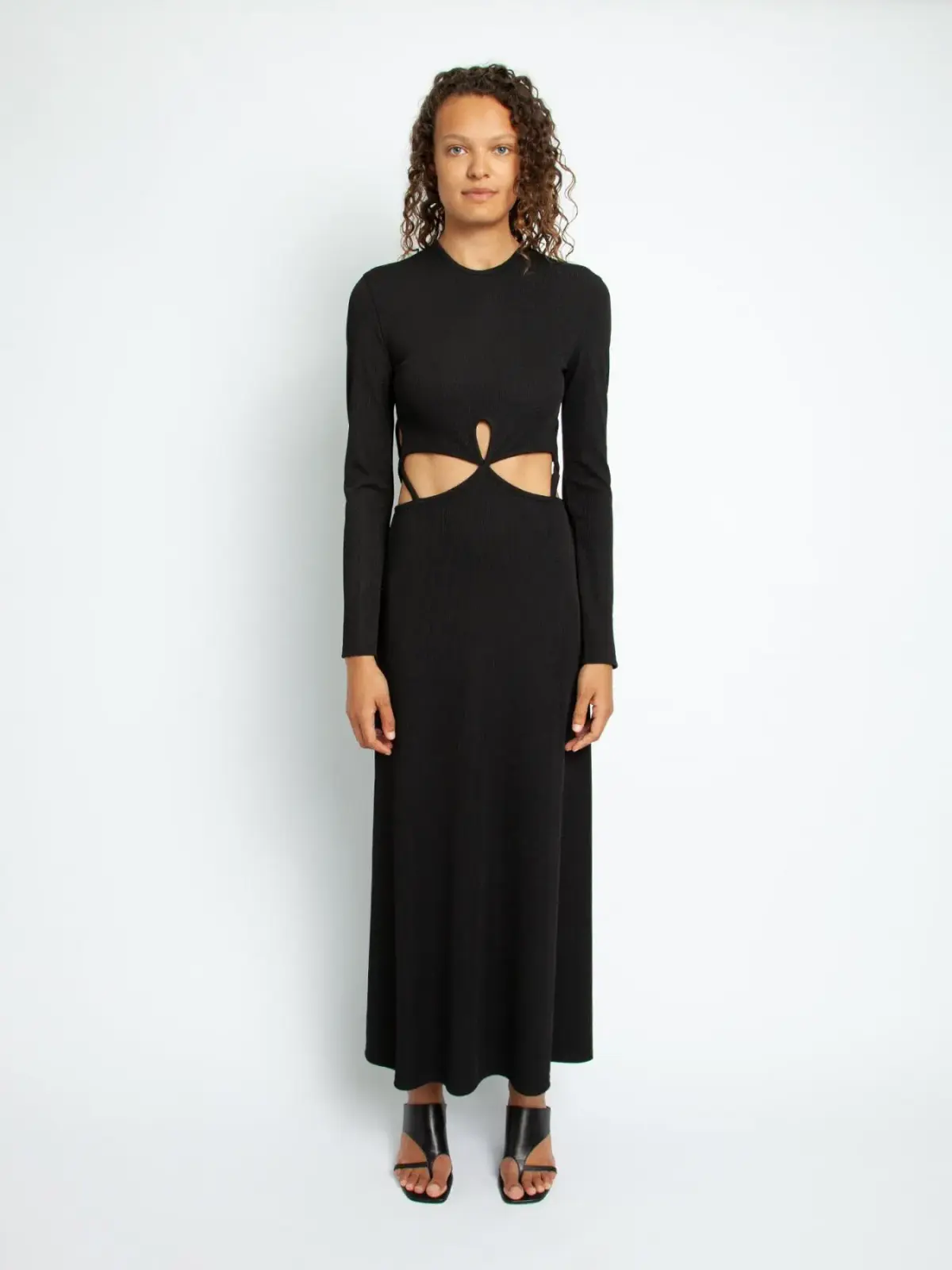 Christopher Esber Looped Cutaway Long Sleeve Rib Dress Black Size 14 AU - Image 1