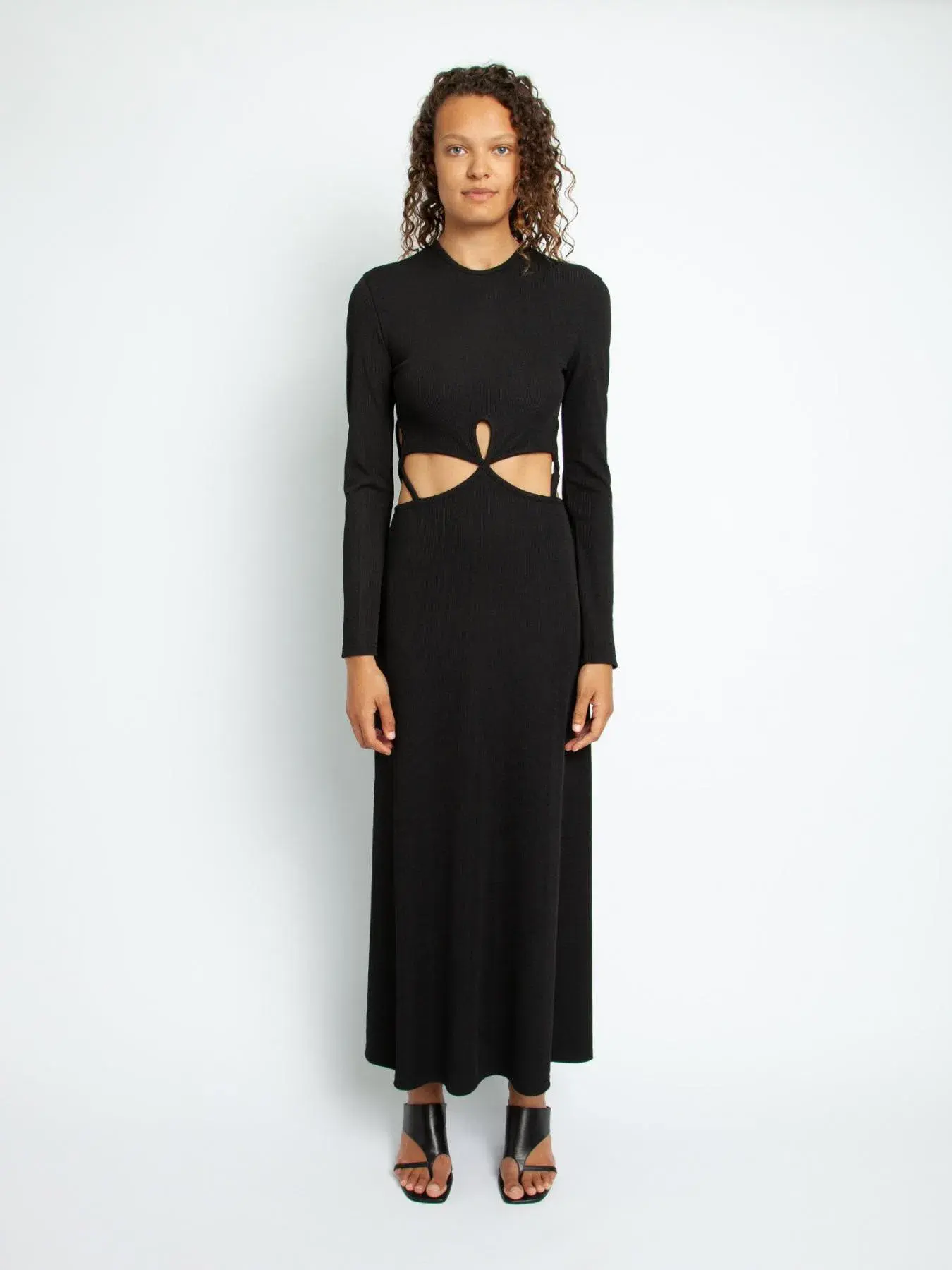 Christopher Esber Looped Cutaway Long Sleeve Rib Dress Black Size 14 AU - Image 1