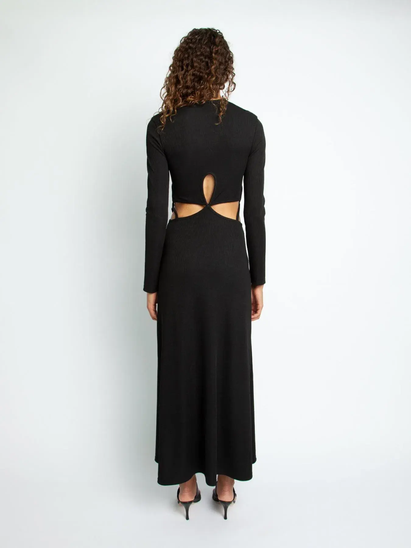 Christopher Esber Looped Cutaway Long Sleeve Rib Dress Black Size 14 AU - Image 3
