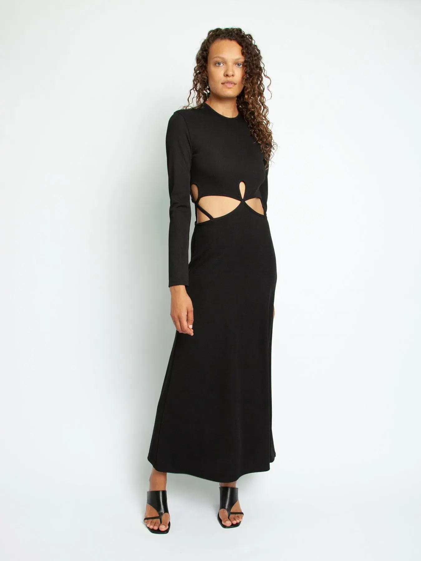 Christopher Esber Looped Cutaway Long Sleeve Rib Dress Black Size 14 AU - Image 2
