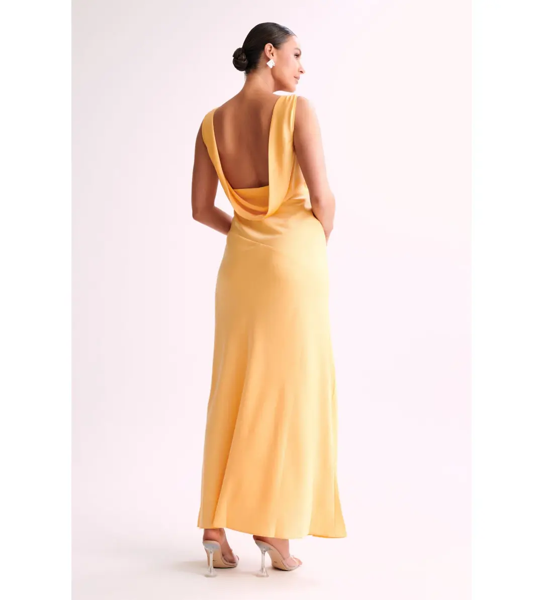 MESHKI Nadia Maxi Satin Dress With Back Cowl Lemon Size 12 for rent on The Volte - main image