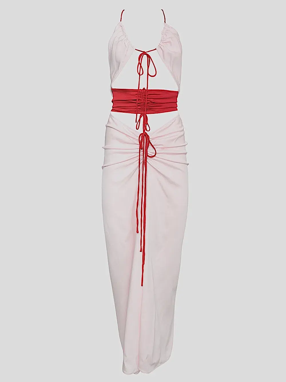 Christopher Esber Multi Panel Disconnect Ruched Halter Dress  Rose Quartz Size 12 AU for rent on The Volte - main image
