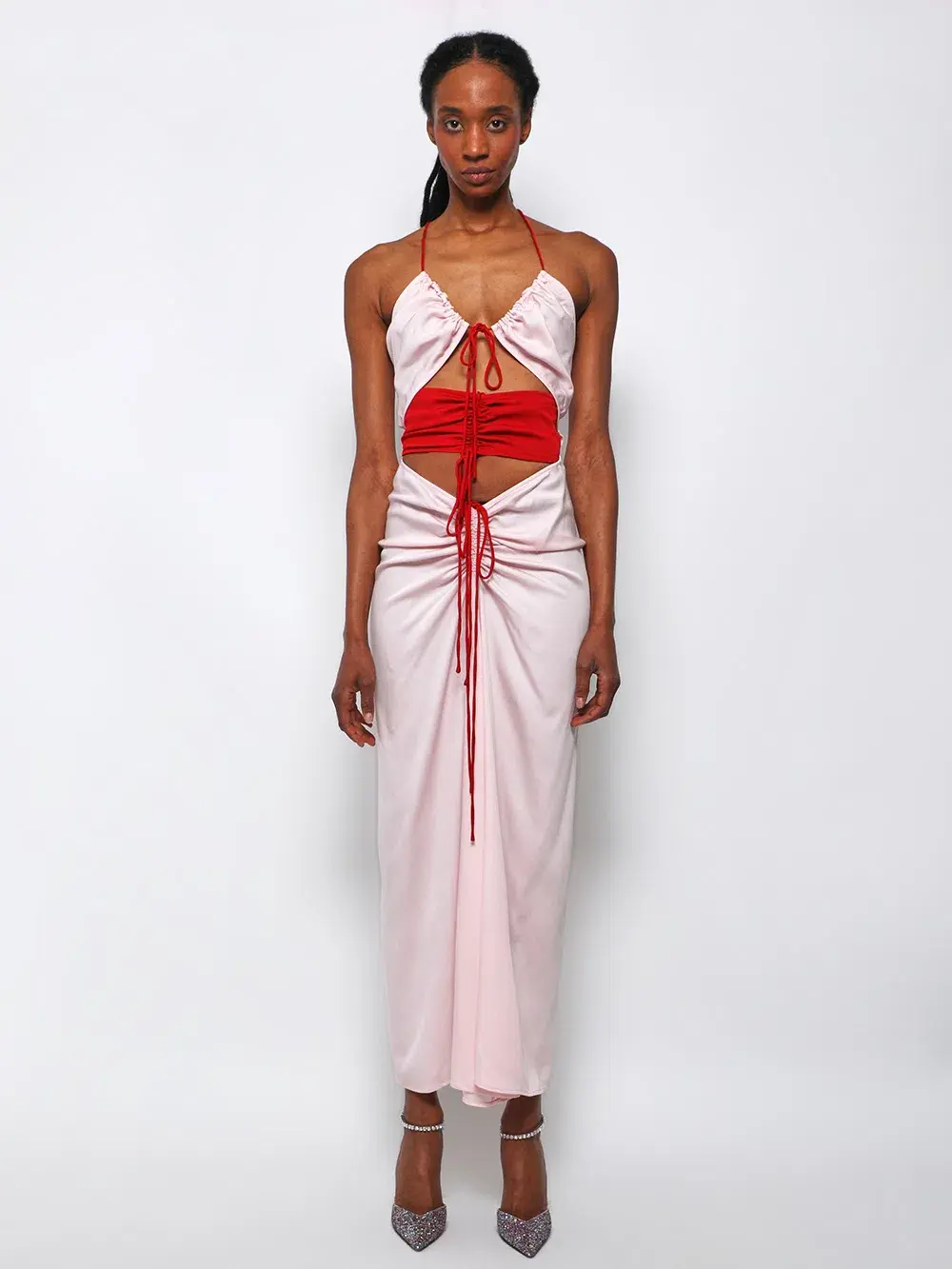 Christopher Esber Multi Panel Disconnect Ruched Halter Dress Rose Quartz  Size 14 AU for rent on The Volte - main image