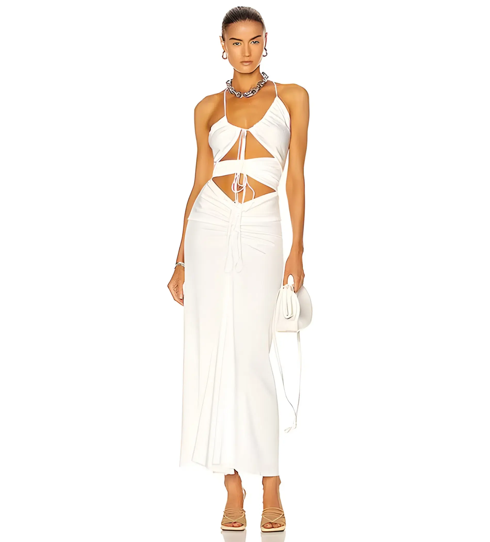 Christopher Esber Multi Panel Disconnect Ruched Halter Dress White Size 10 AU - Image 1