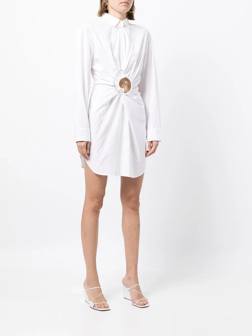 Christopher Esber Spiral Ruched Shirt Dress White  Size 4 AU - Image 1