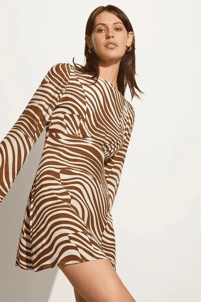 Faithfull The Brand Milu Mini Dress Brown/White Size 6 - Image 3