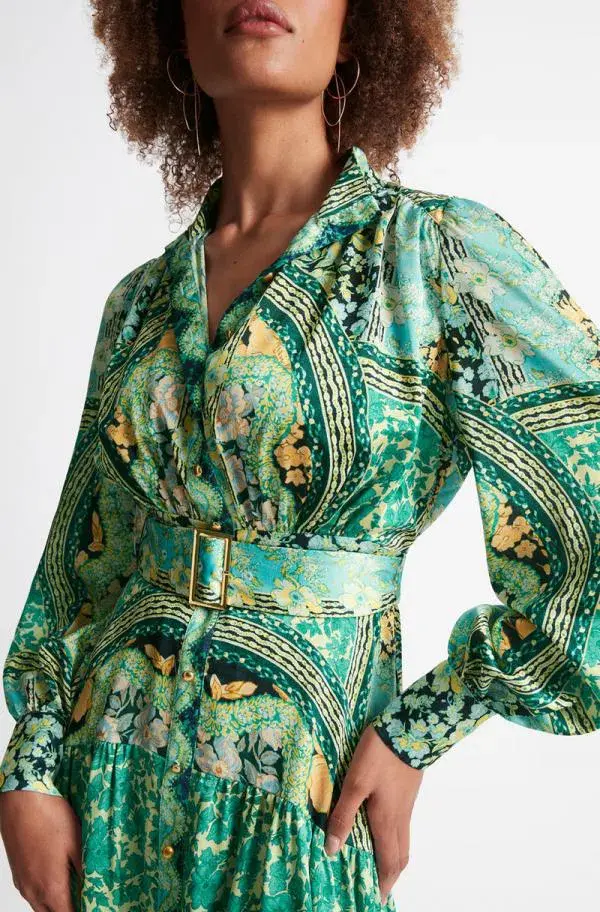 Sheike Georgia Shirt Dress Green Print Size 14 - Image 2