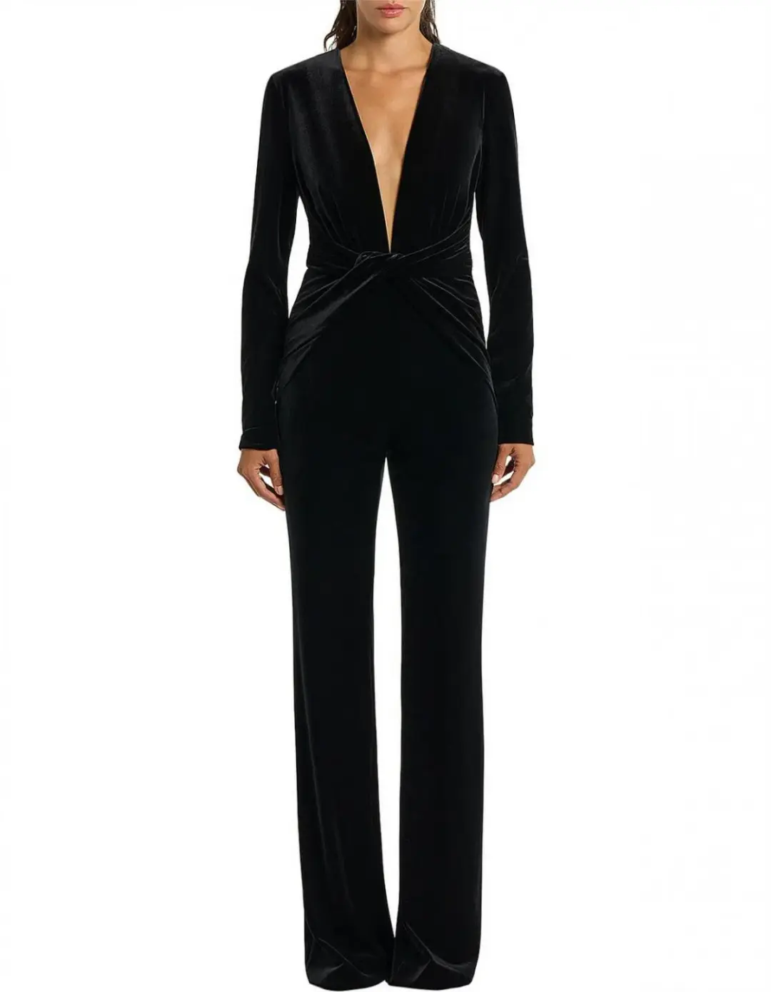 Carla Zampati Velvet Plunge Jumpsuit Black Size 6 for rent on The Volte - main image