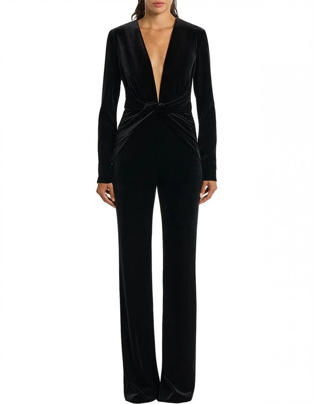 Carla Zampati Velvet Plunge Jumpsuit Black Size 6 - Image 1