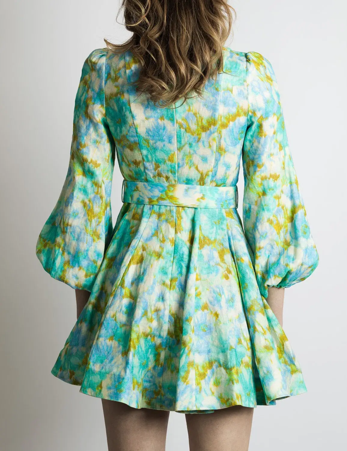 Zimmermann High Tide Buttoned Mini Dress Aqua Ikat Floral Size 2/ AU 12 - Image 3