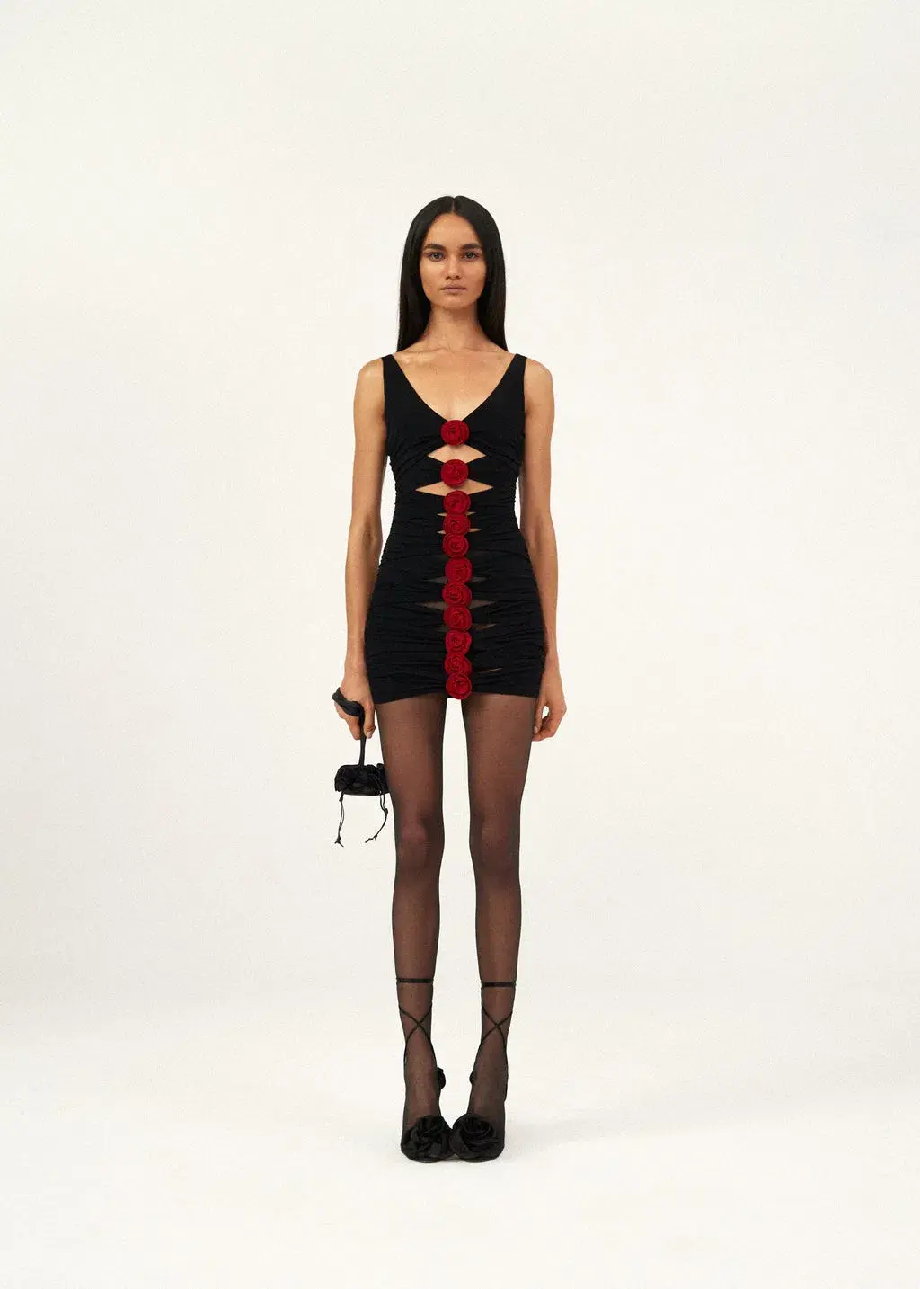 Magda Butrym V Neck Bandage Red Rose Black Dress Black Size 34/ AU 6 - Image 1