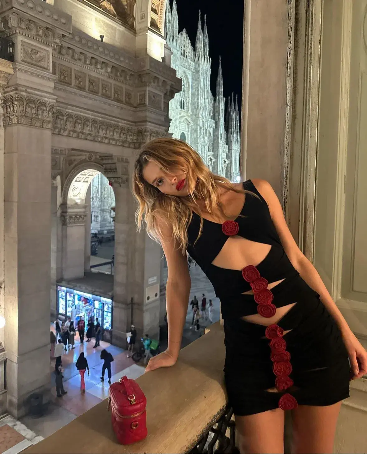 Magda Butrym V Neck Bandage Red Rose Black Dress Black Size 34/ AU 6 - Image 3