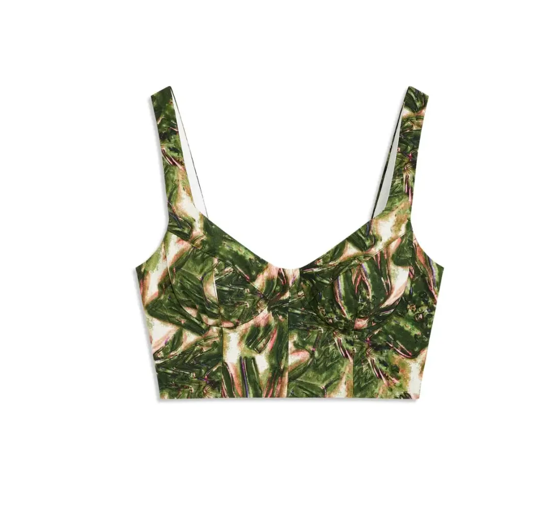 Scanlan Theodore Italian Printed Linen Bralette in Size 10 & Trouser in Size 8 Set Khaki for rent on The Volte - main image