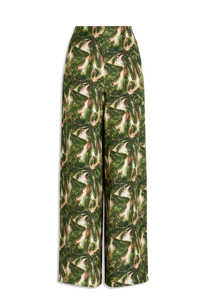 Scanlan Theodore Italian Printed Linen Bralette in Size 10 & Trouser in Size 8 Set Khaki - Image 5
