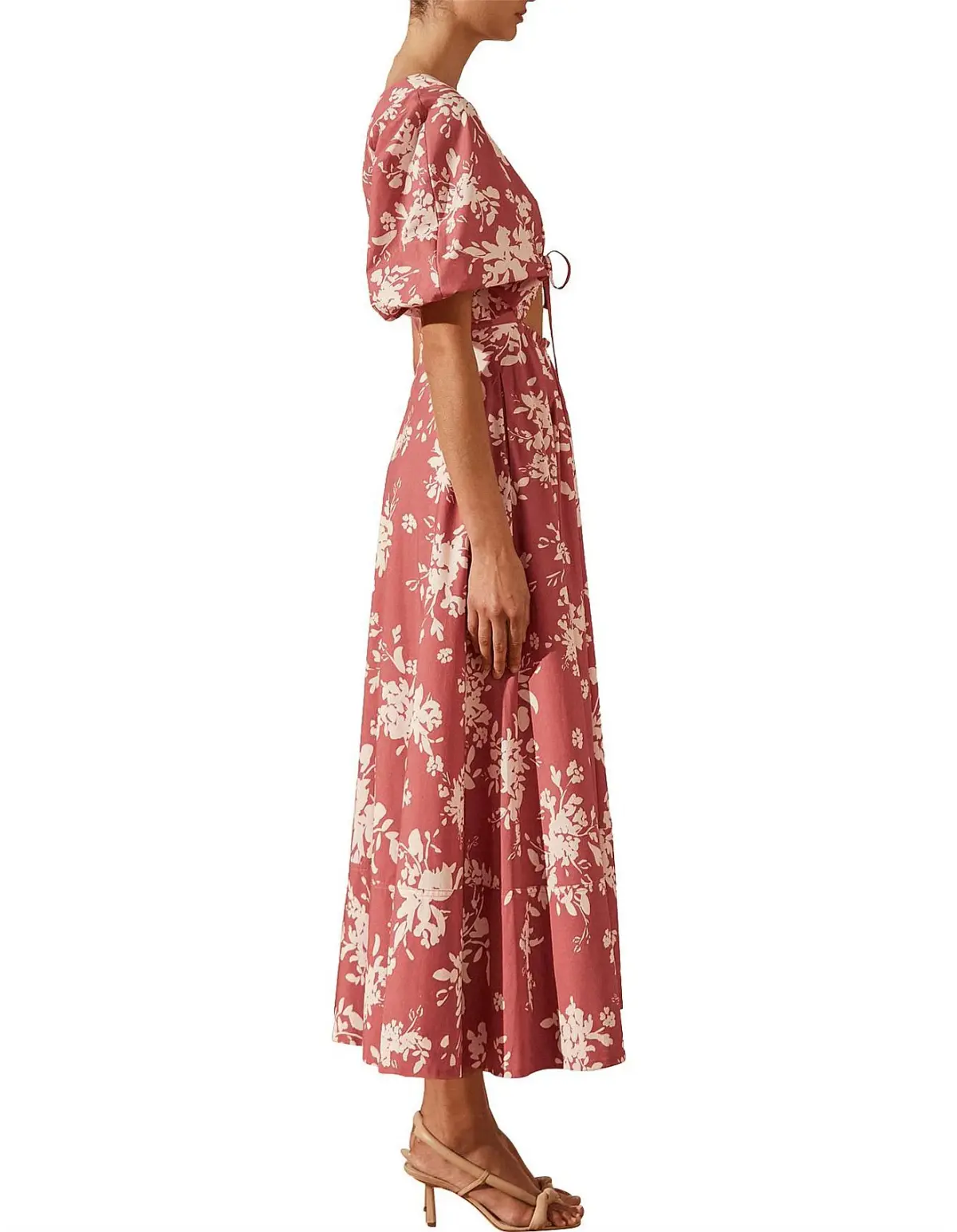 Shona Joy Cali Short Sleeve Cut Out Midi Dress Pink Floral Size 10 - Image 4