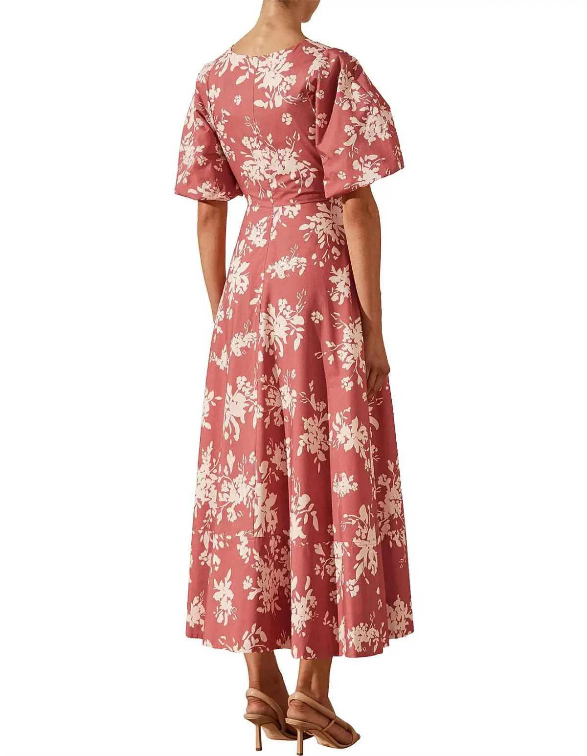 Shona Joy Cali Short Sleeve Cut Out Midi Dress Pink Floral Size 10 - Image 3