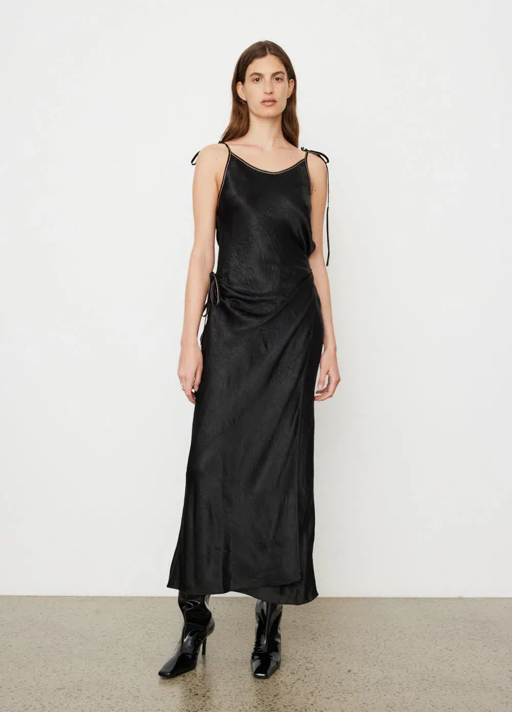 Acne Studios Dayla Text Satin Dress Black Size 12 for rent on The Volte - main image