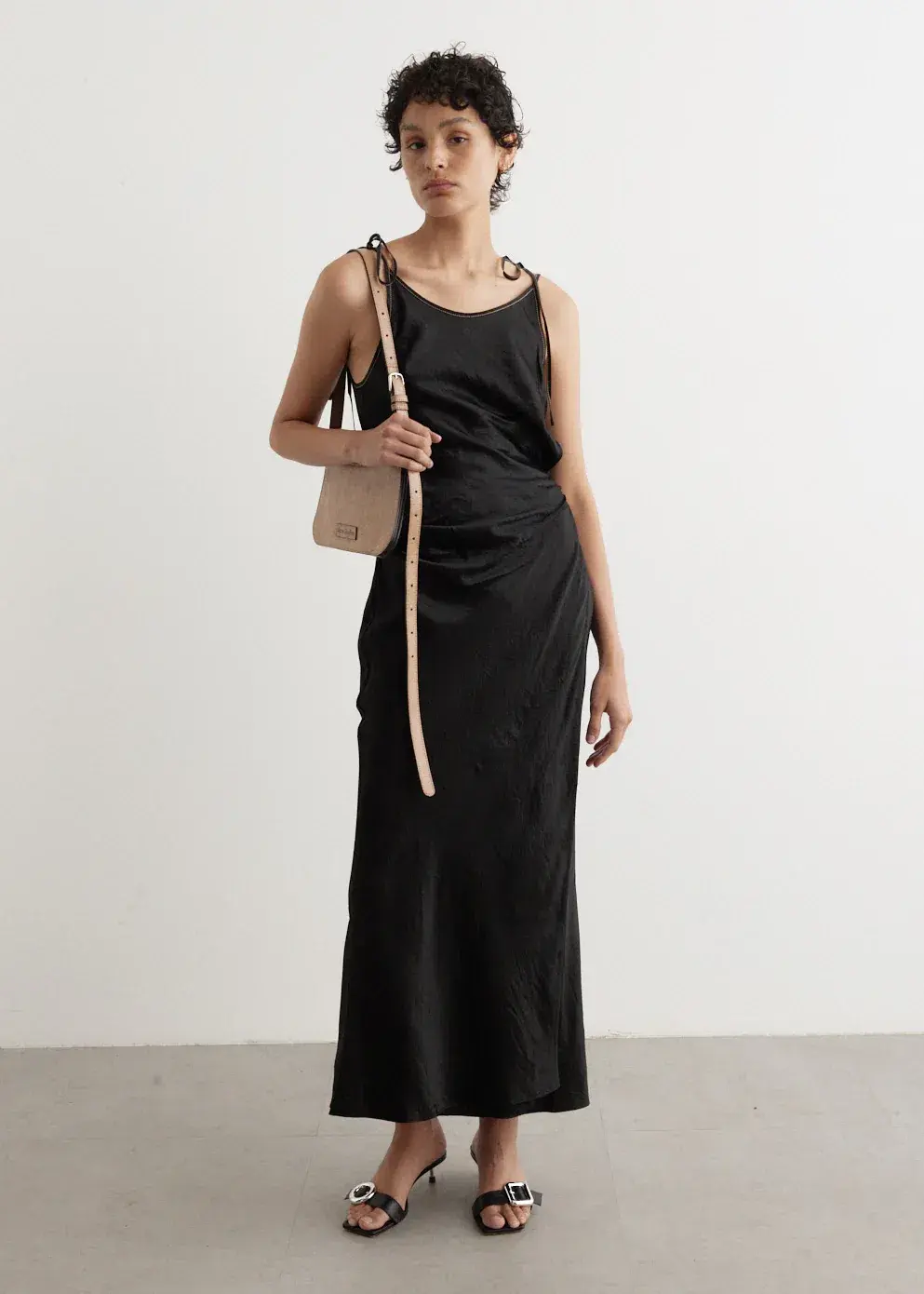 Acne Studios Dayla Text Satin Dress Black Size 12 for rent on The Volte - main image