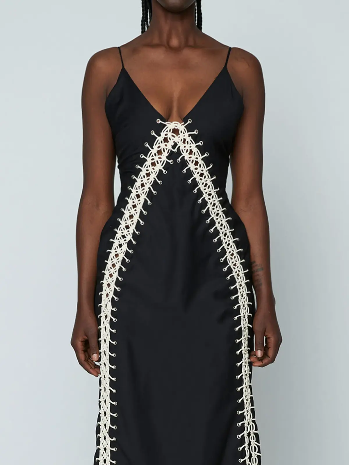 Wynn Hamlyn Macramé Maxi Dress Black Size 14 - Image 3