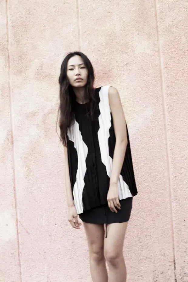 Dion Lee Pleated Top/ Mini Dress Black Print Size 8 - Image 1
