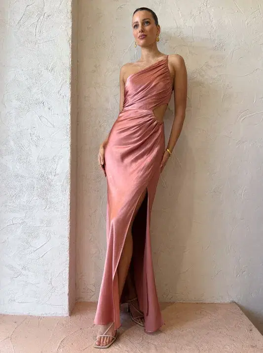 Shona Joy Asymmetrical Gathered Maxi Dress Antique Rose Size 6 - Image 2
