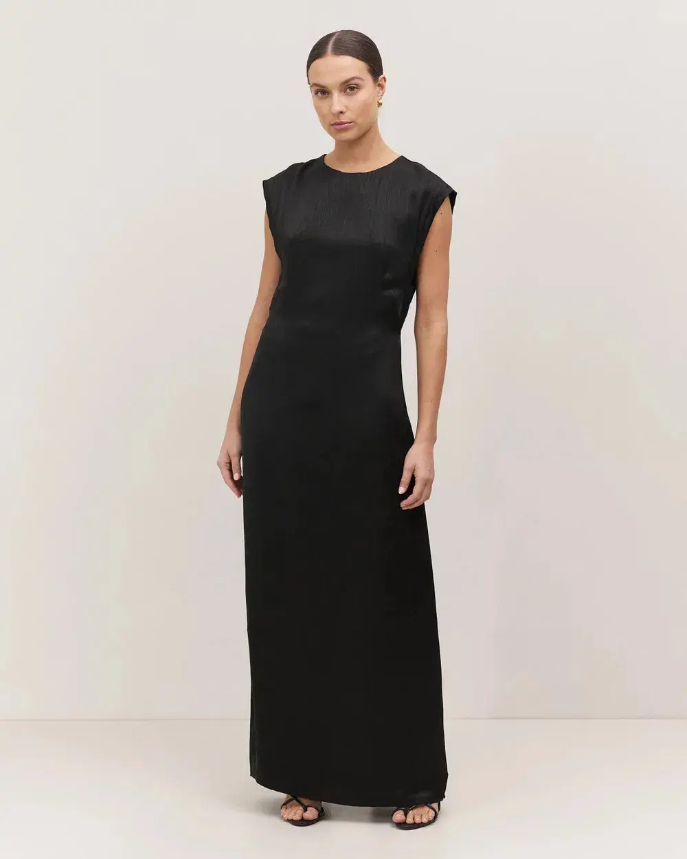 Minima Esenciales Lillian Linear Satin Maxi Dress Black Size 10 - Image 1