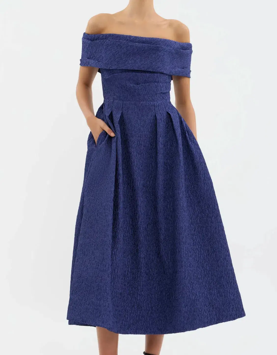 Rebecca Vallance Helene Off Shoulder Midi Dress Blue Size 12 - Image 2