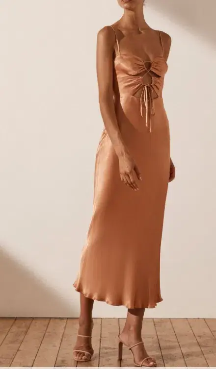 Shona Joy Eloise Lace Up Midi Dress in Caramel Size 6 - Image 3