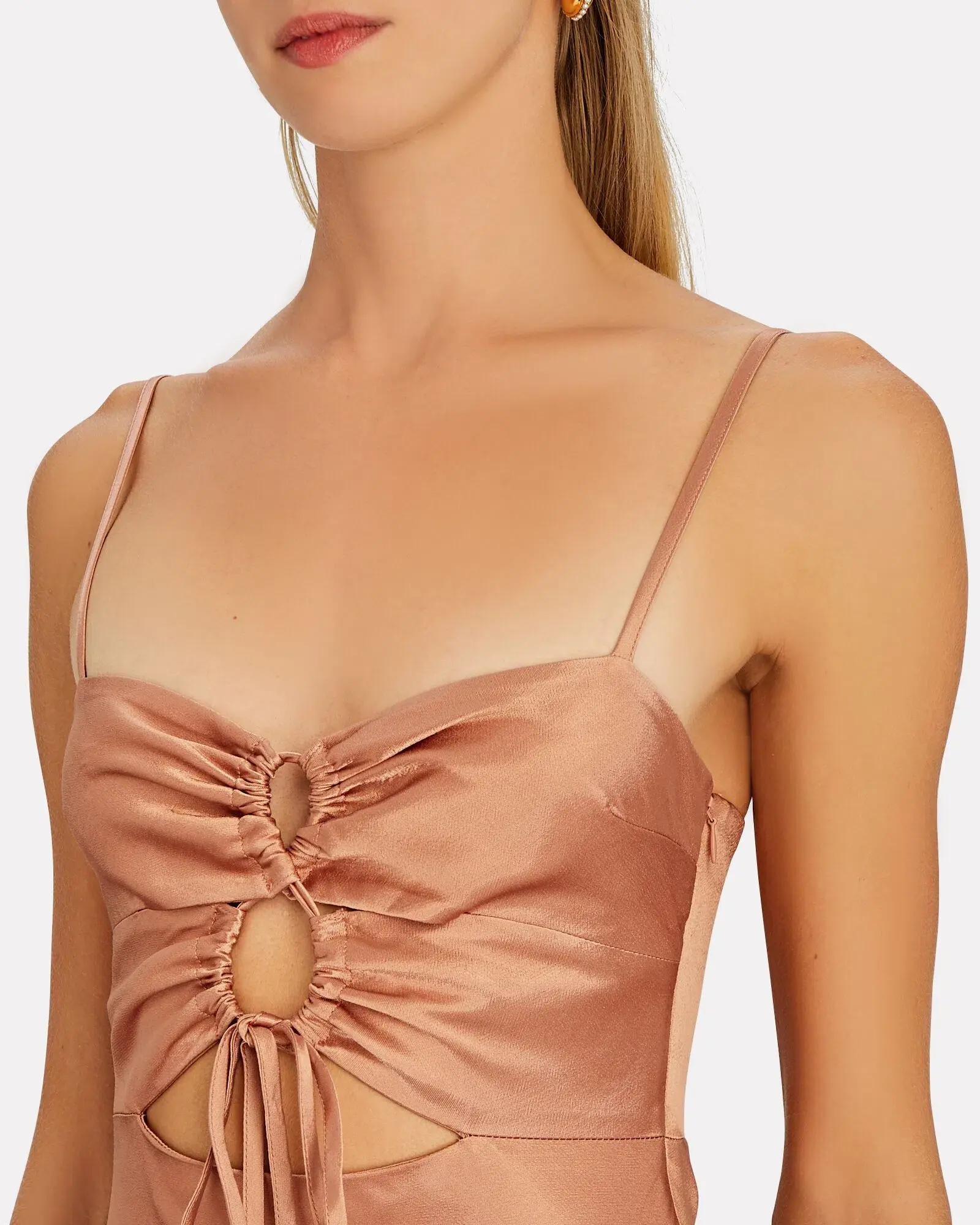 Shona Joy Eloise Lace Up Midi Dress in Caramel Size 6 - Image 2