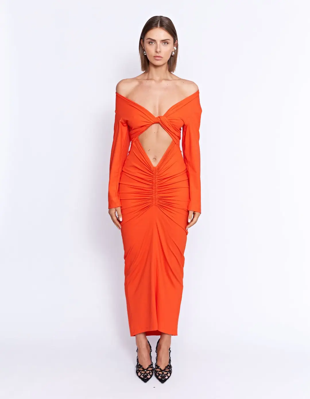 Pfeiffer Fontaine Midi Dress Crimson Orange Size M / AU 10 for rent on The Volte - main image
