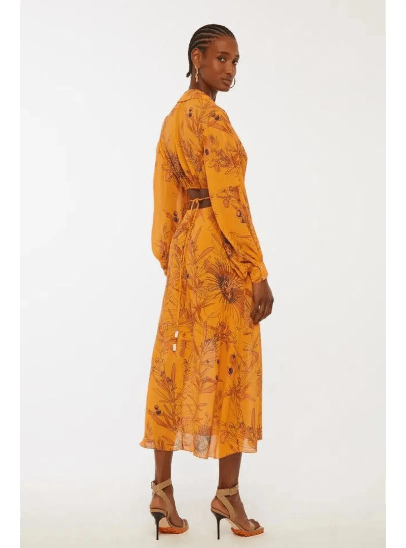 Animale Drawstring Midi  Dress Orange Size AU 10 - Image 3