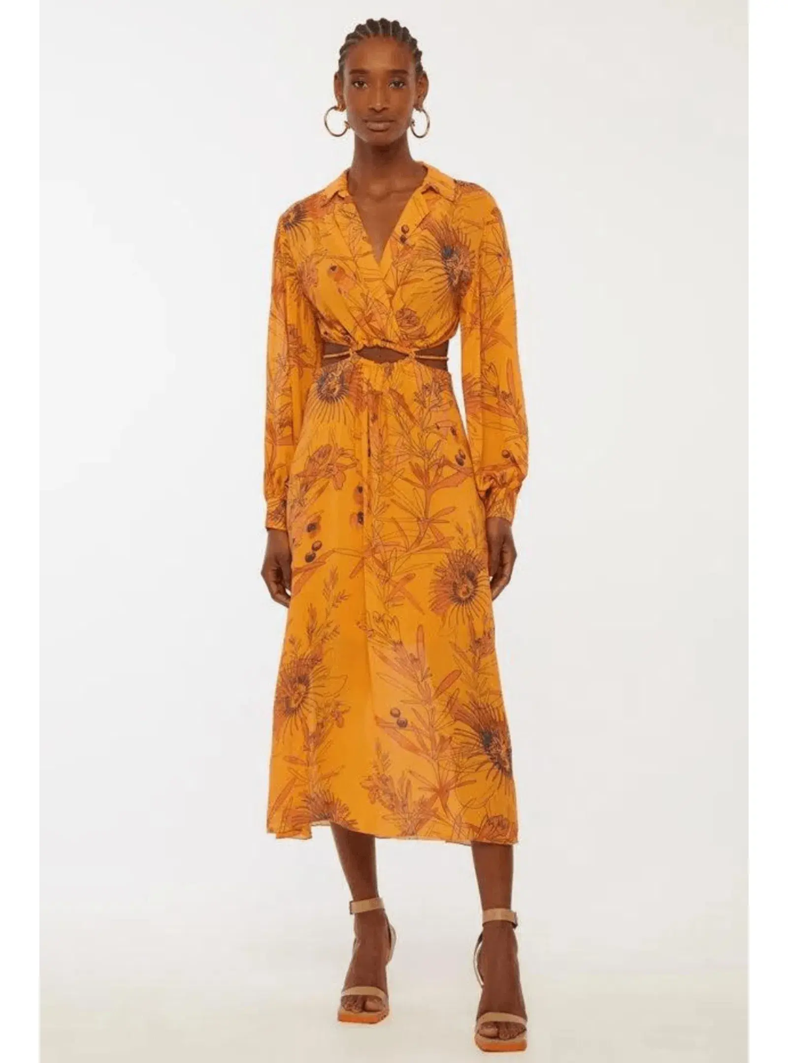 Animale Drawstring Midi  Dress Orange Size AU 10 - Image 1