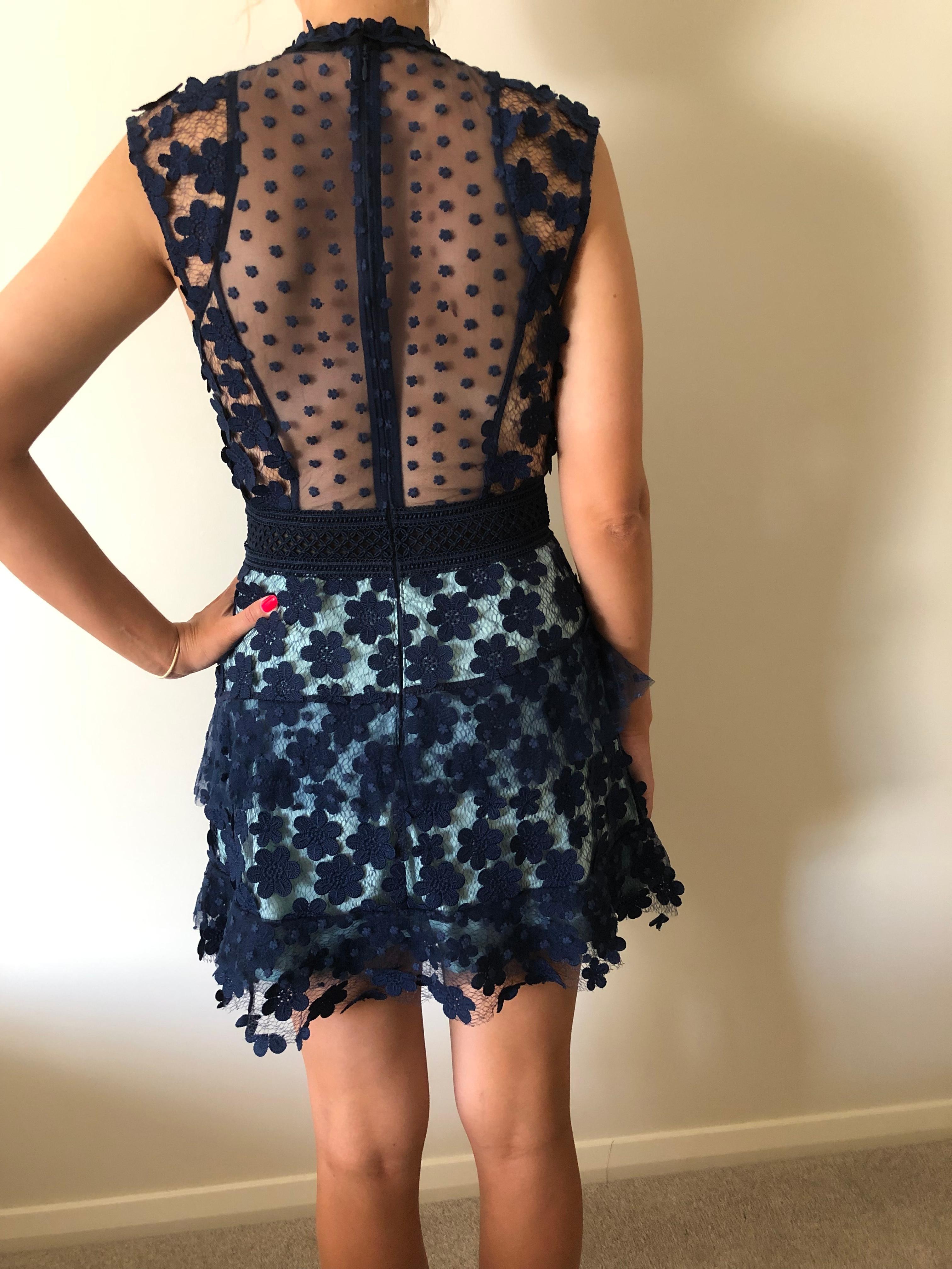 Self Portrait Flower Appique Dress Navy Size 8 - Image 4