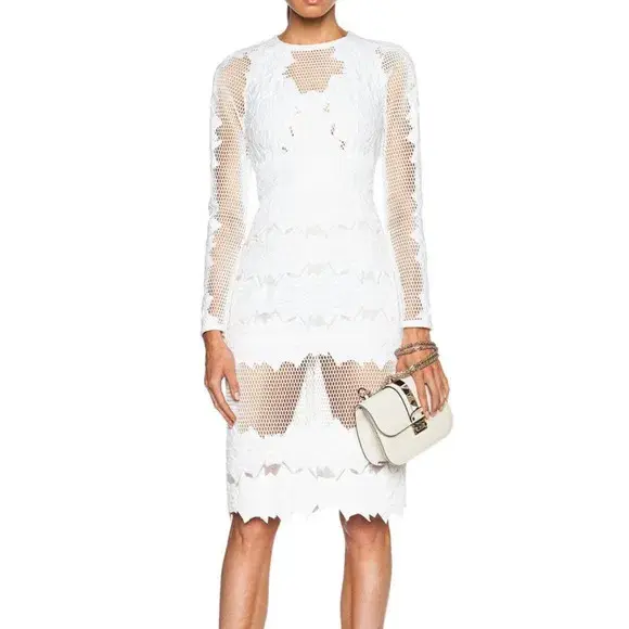 Jonathan Simkhai Burnout Brocade Long Sleeve Dress White Size 8 - Image 1