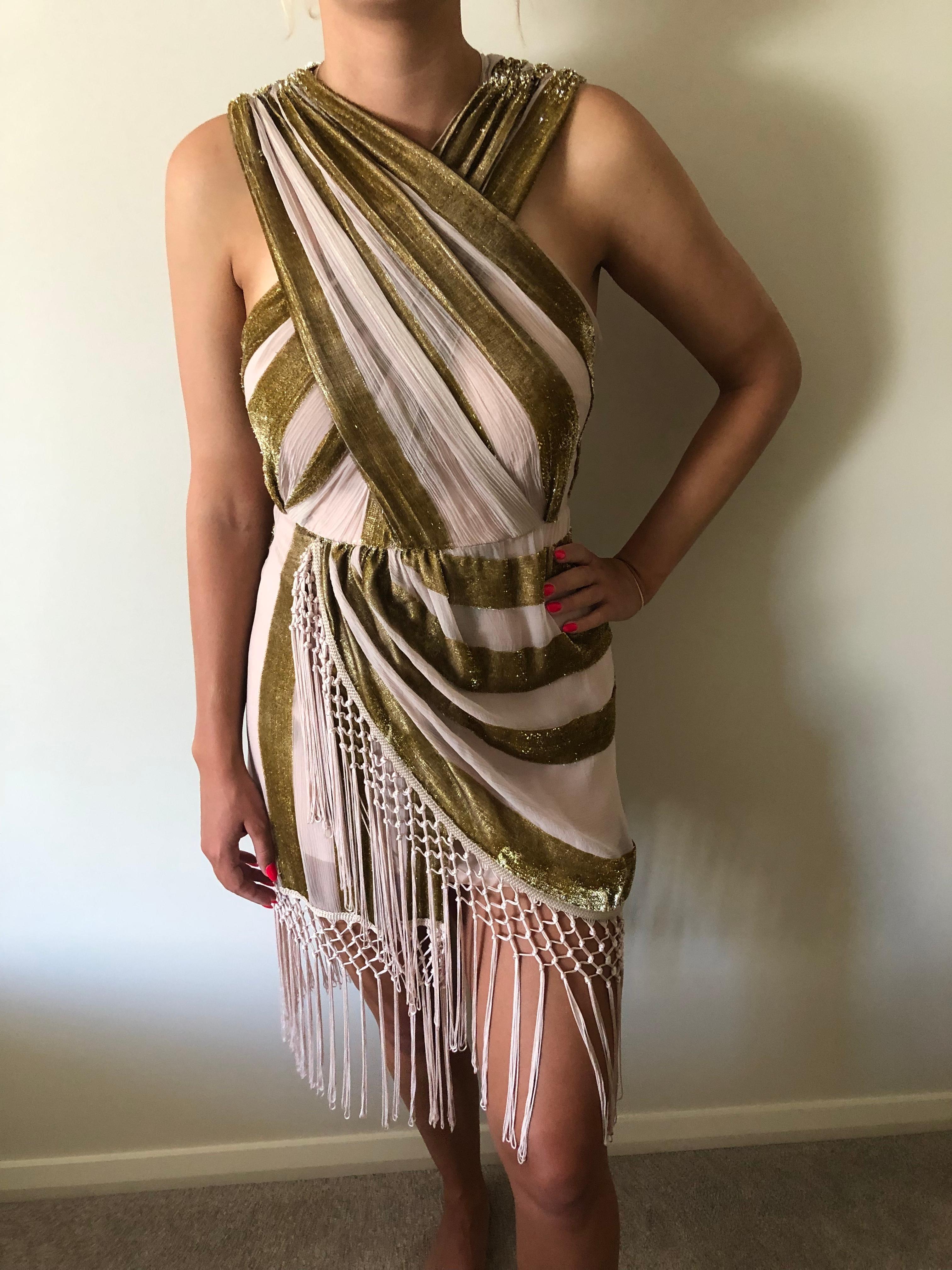 Alice McCall Surrealist Mini Dress in Gold Metallic Size 8 - Image 4