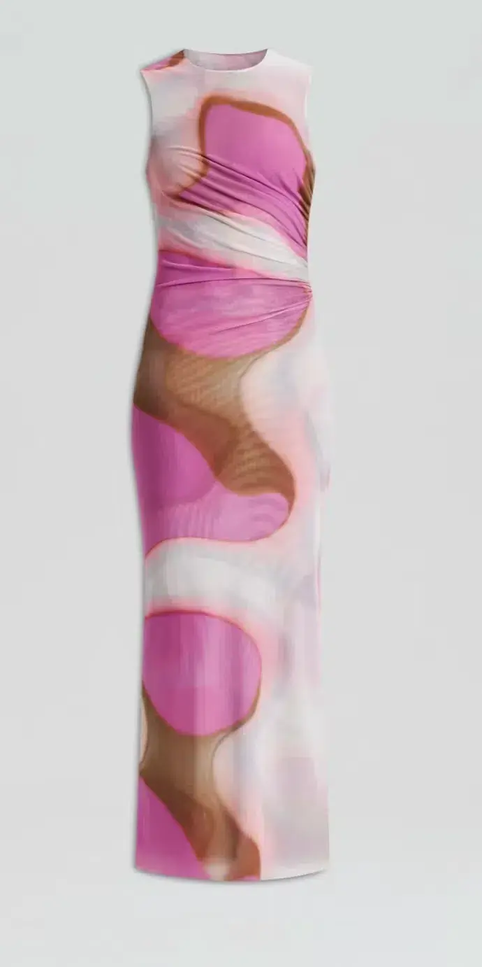 Scanlan Theodore Italian Watercolour Dress Pink Tan Size AU 6 - Image 4